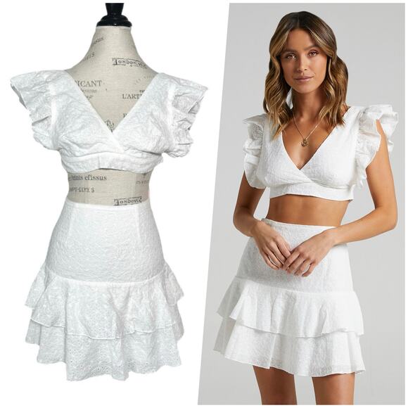 Showpo. Dresses & Skirts - Showpo. | Women | Joselyn White Floral Eyelet Tie Back Matching Set | Size 4
